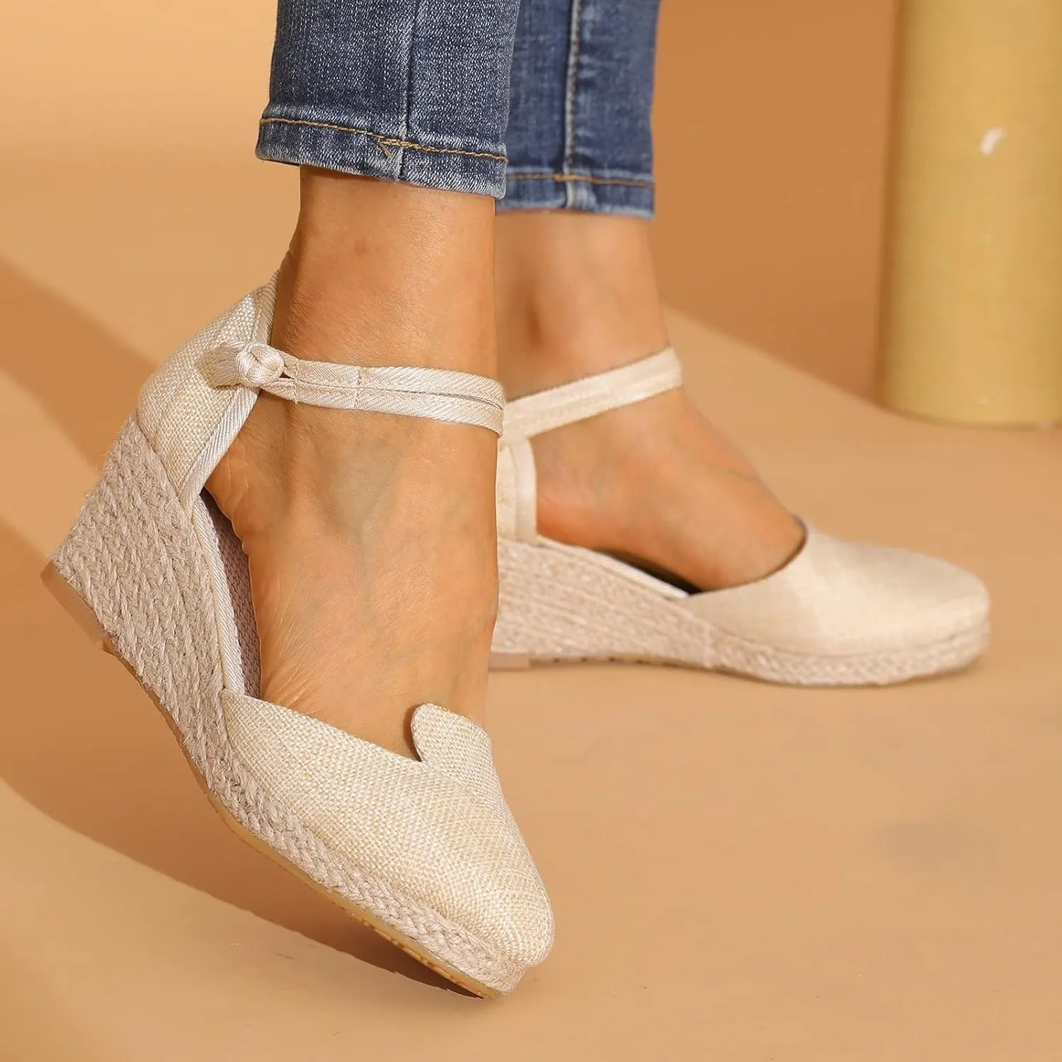 Wedge Sandals for Women Closed Toe High Heel with Arch Support Elastic Ankle Strap Summer Anti Slip Shoes