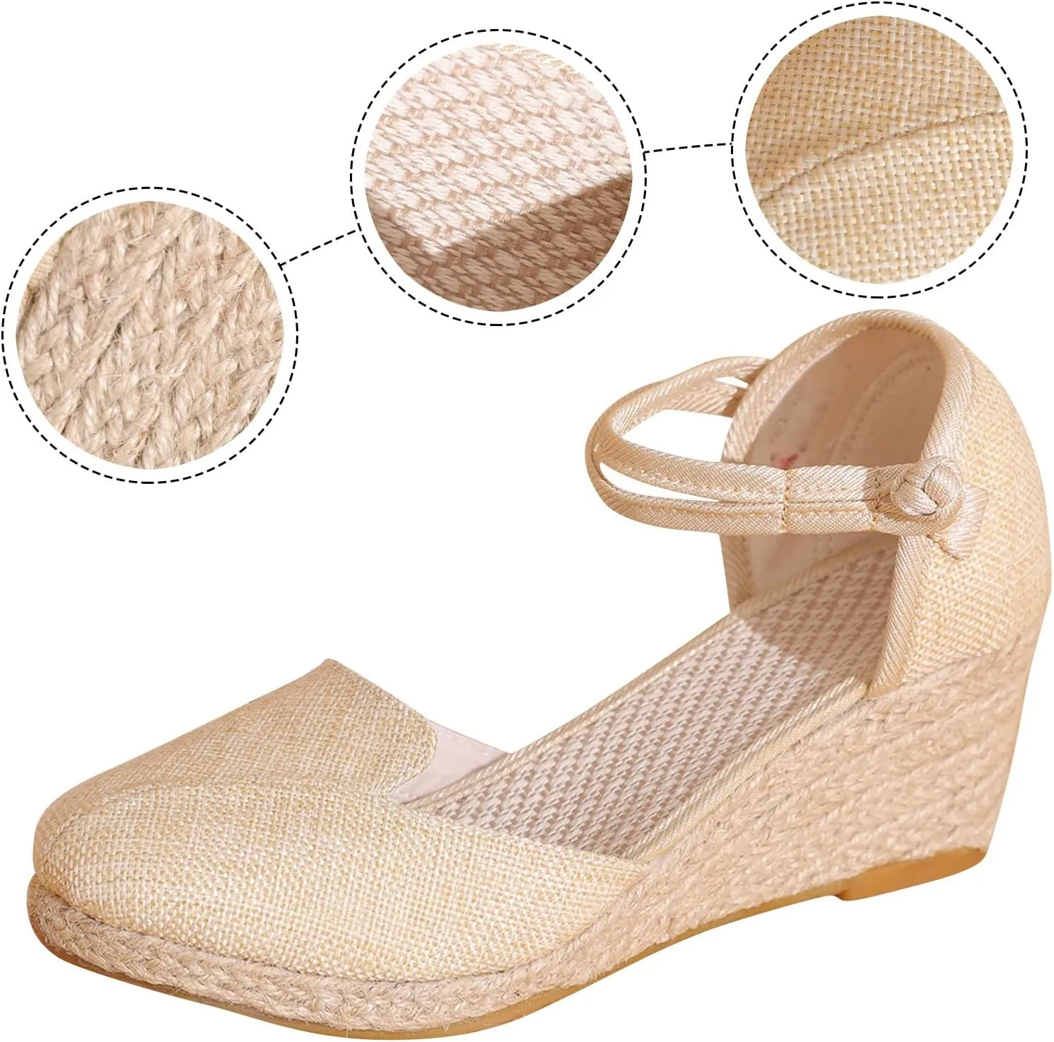 Wedge Sandals for Women Closed Toe High Heel with Arch Support Elastic Ankle Strap Summer Anti Slip Shoes