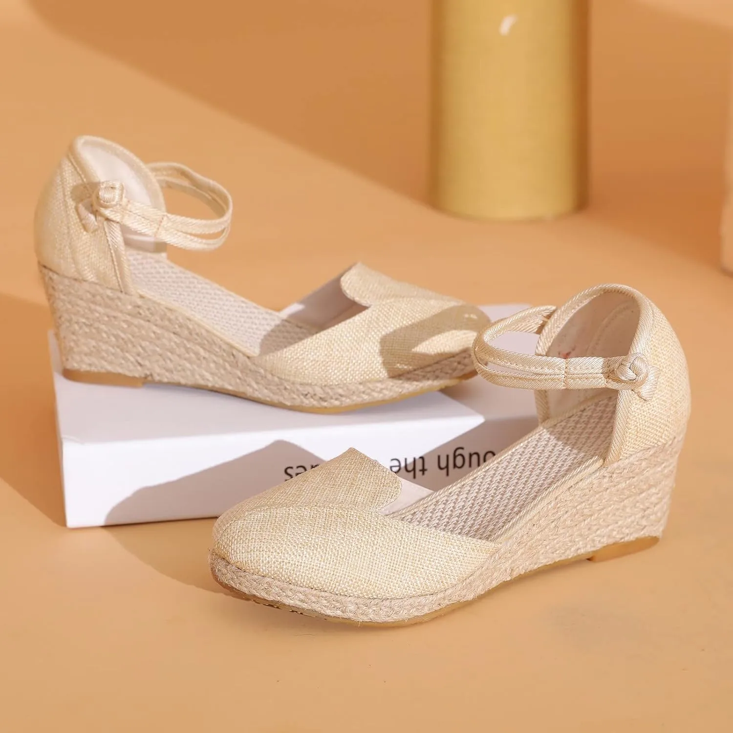 Wedge Sandals for Women Closed Toe High Heel with Arch Support Elastic Ankle Strap Summer Anti Slip Shoes