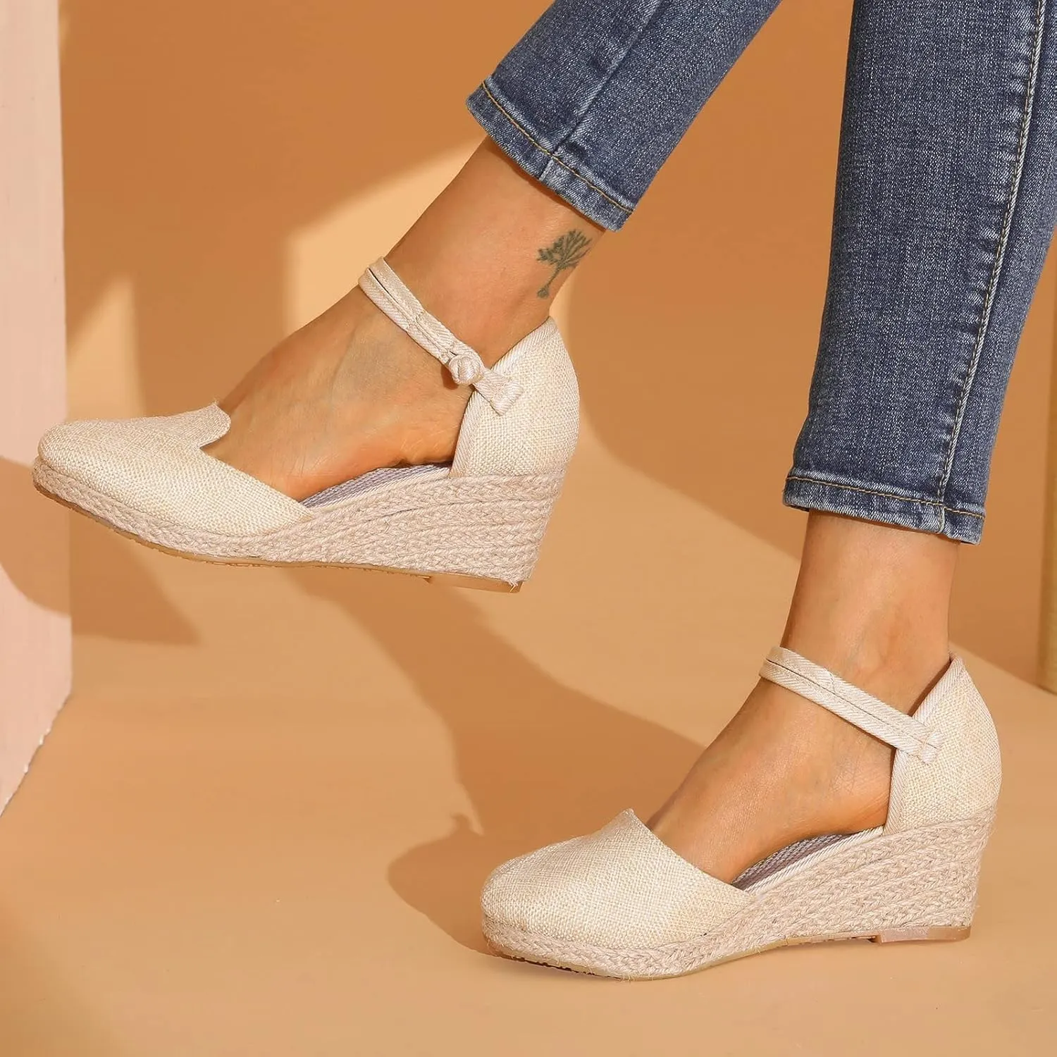 Wedge Sandals for Women Closed Toe High Heel with Arch Support Elastic Ankle Strap Summer Anti Slip Shoes