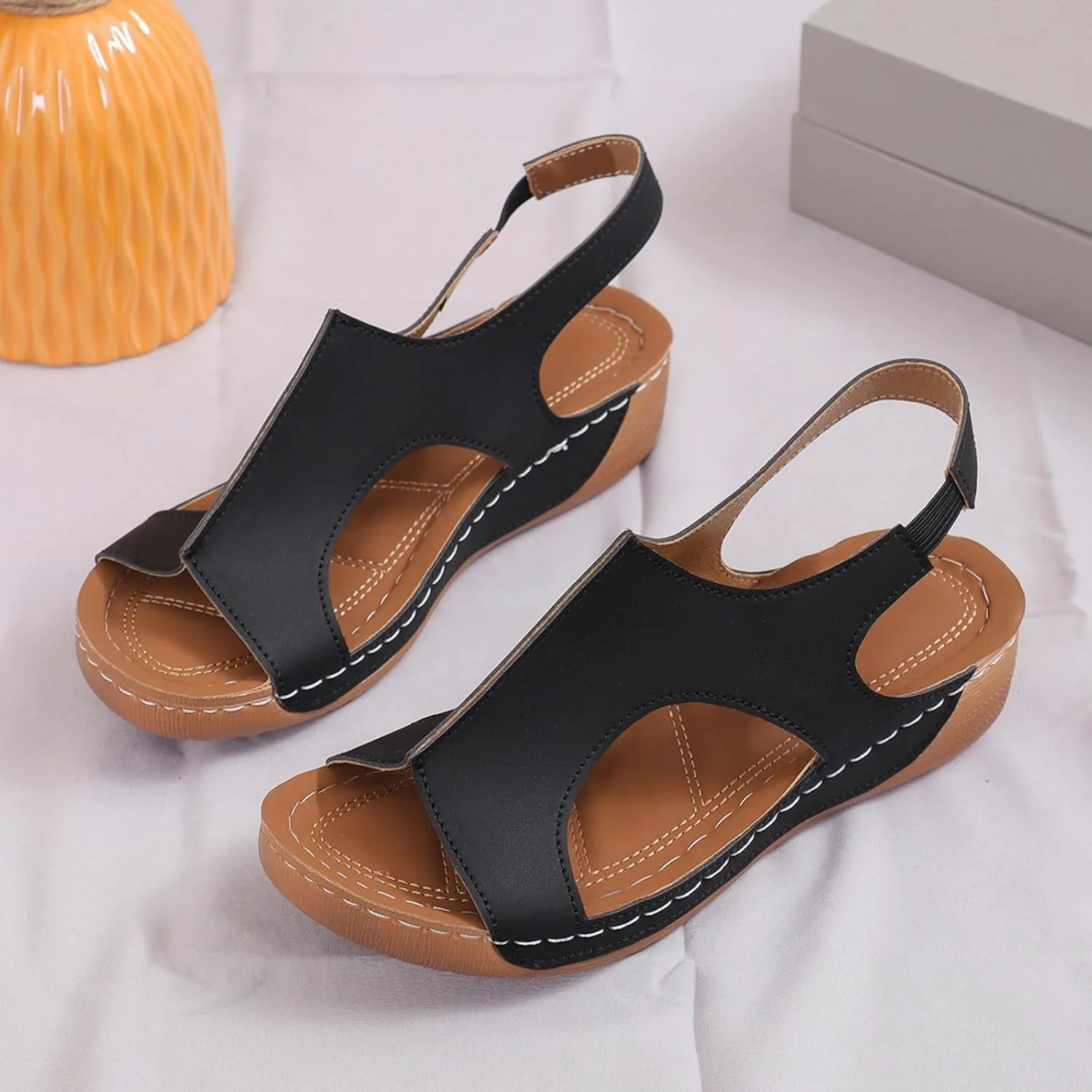 Wedge Sandals for Women Orthopedic Sandals Arch Support Comfortable Sandals Ankle Strap Open Toe Platform Slingback Summer Fish Mouth Sandals