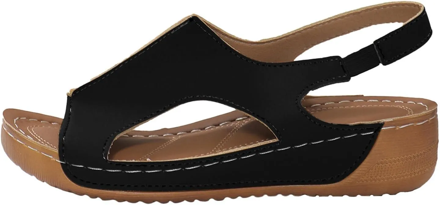 Wedge Sandals for Women Orthopedic Sandals Arch Support Comfortable Sandals Ankle Strap Open Toe Platform Slingback Summer Fish Mouth Sandals
