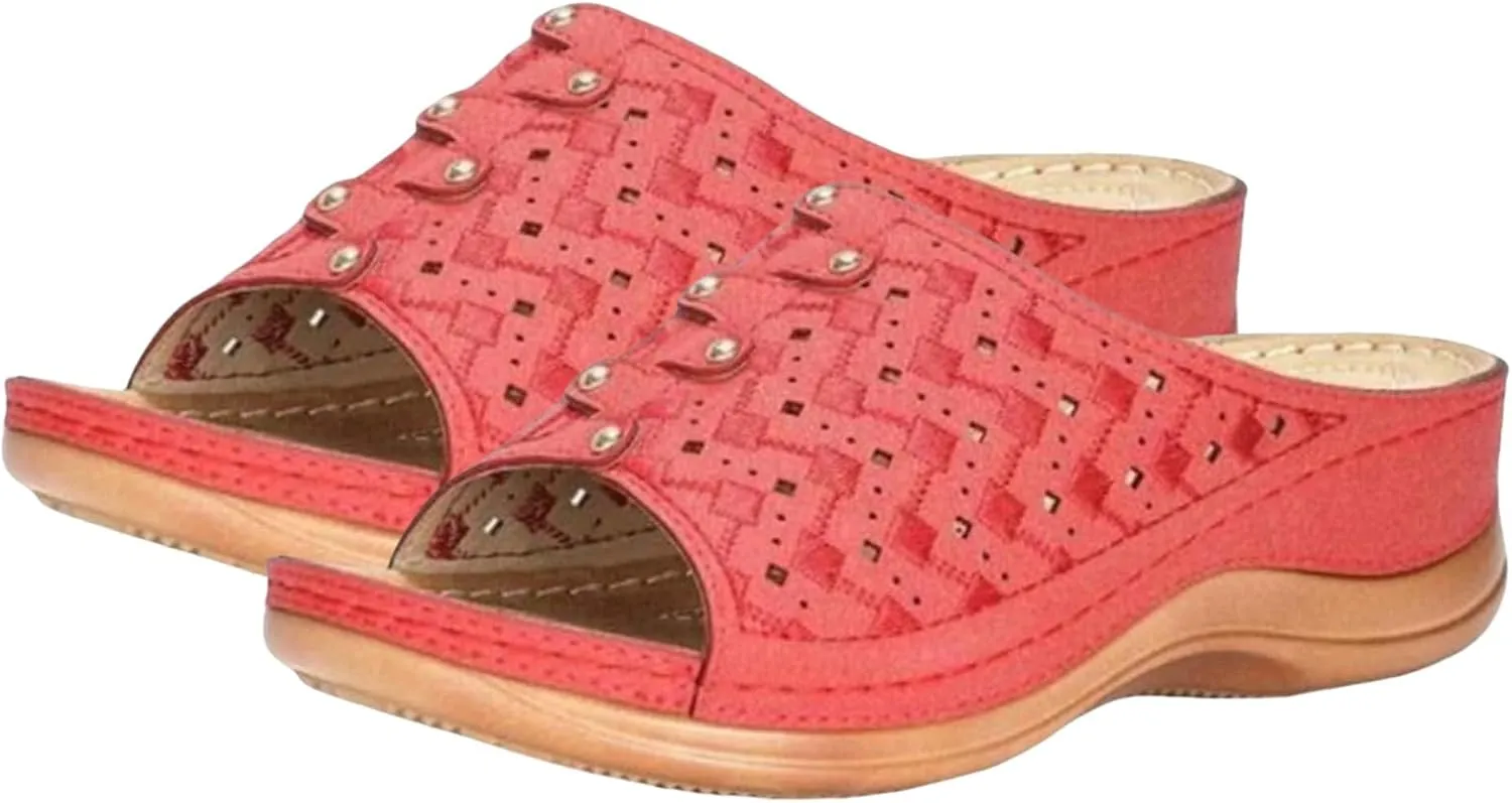 Wedge Sandals for Women Summer Dressy Comfortable Slip on Low Heel Platform Wedge Sandal Comfortable Hollow Arch Support Slide Sandals