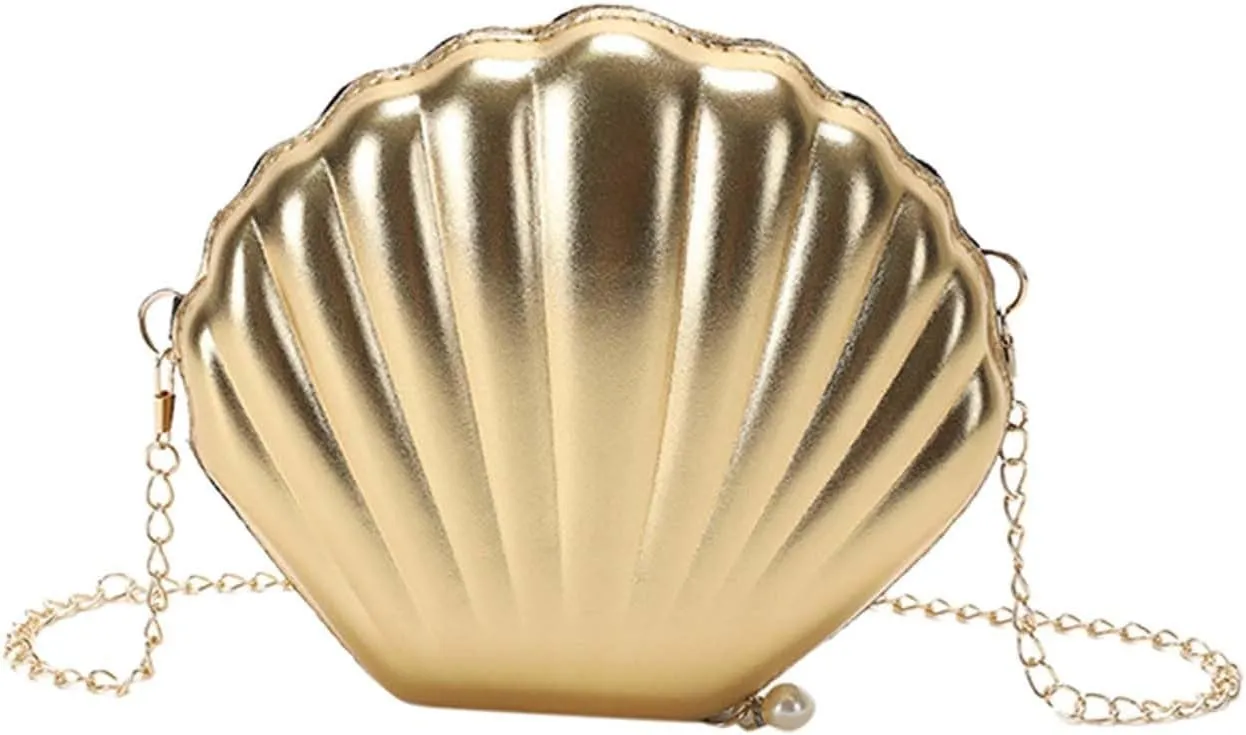 White Crossbody Bags for Women,Wristlet Purses for Women,Women Glitter Seashell Evening Bag Purse Chain Strap Clutch Handbag Pearl Shoulder Bag Fashion Mini Cross-body Bags