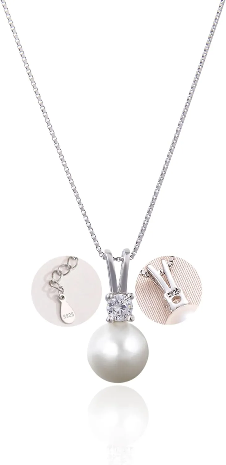 White Single Pearl Necklace for Women??s Pendant Necklaces With a Pearl Silver Necklace Jewelry Pearl drop Necklaces for Women