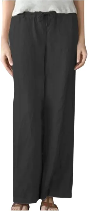 Wide Leg Pants Women Plus Size Cotton Linen Trousers Dressy Casual Drawstring High Waist Straight Pants Summer Pants