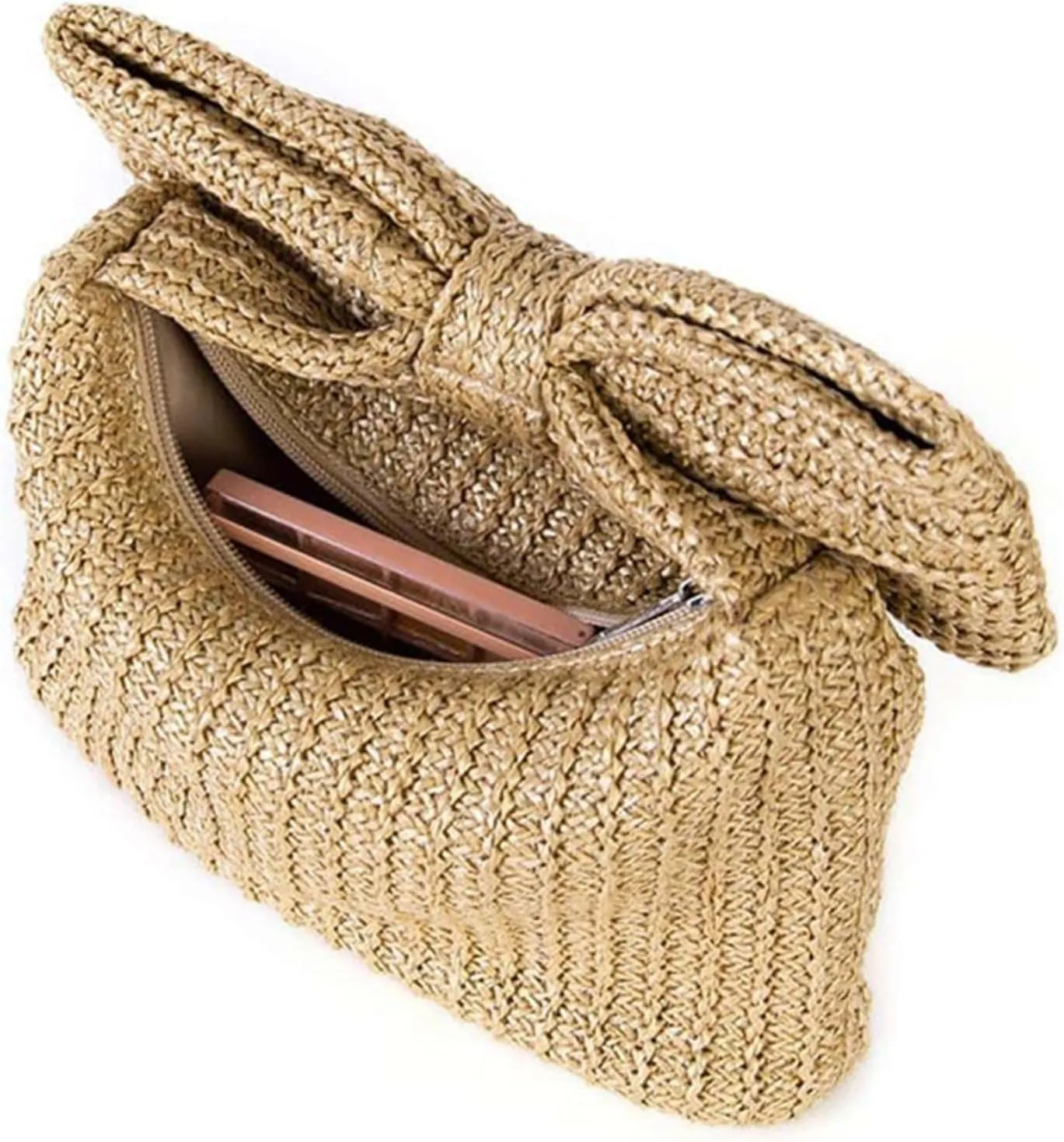 Women Bow Purse Summer Straw Woven Clutch Bag Handbags Formal Party Wedding