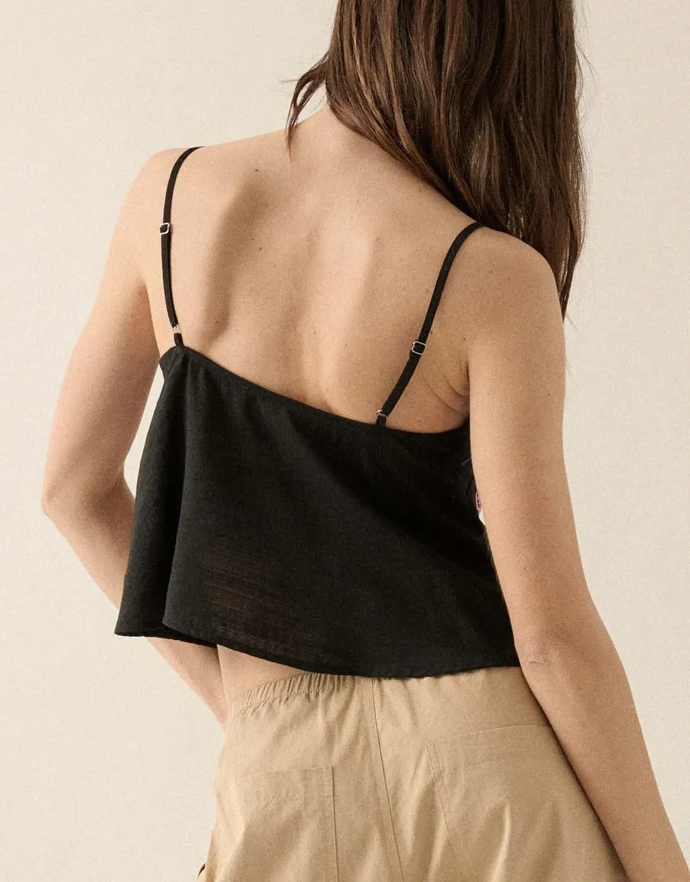 Women Embroidered Spaghetti Strap Tank Top Sleeveless Low Cut Cami Tops Cute Floral V Neck Camisoles Going Out Tops