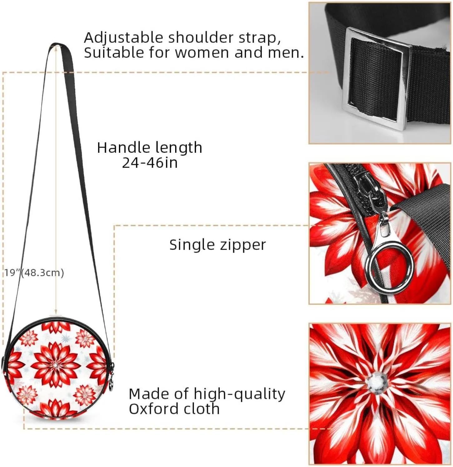 Women Fashionable Crossbody Bag  Versatile Round Bag for Every Occasion, Christmas Snowflake print