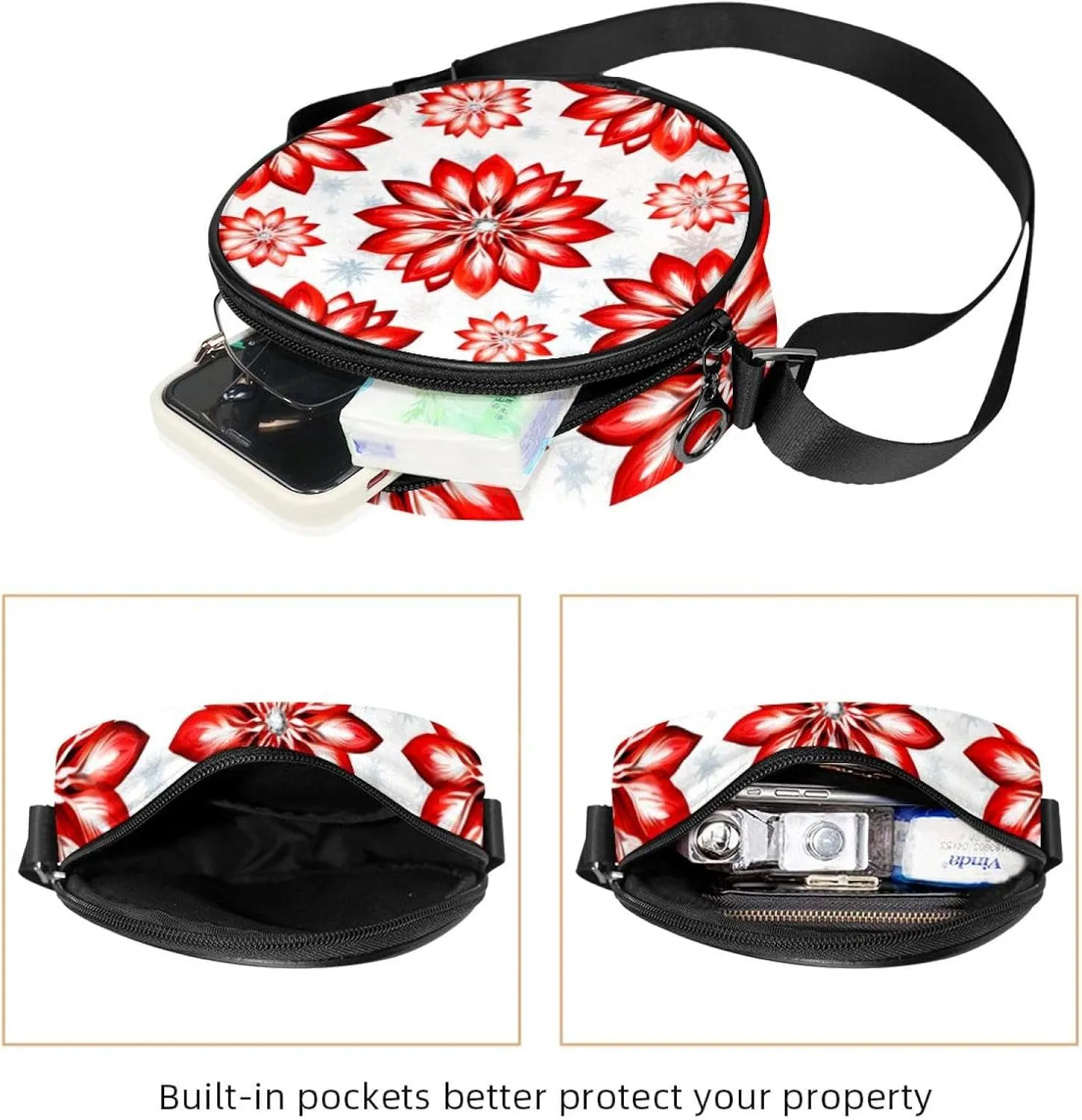 Women Fashionable Crossbody Bag  Versatile Round Bag for Every Occasion, Christmas Snowflake print