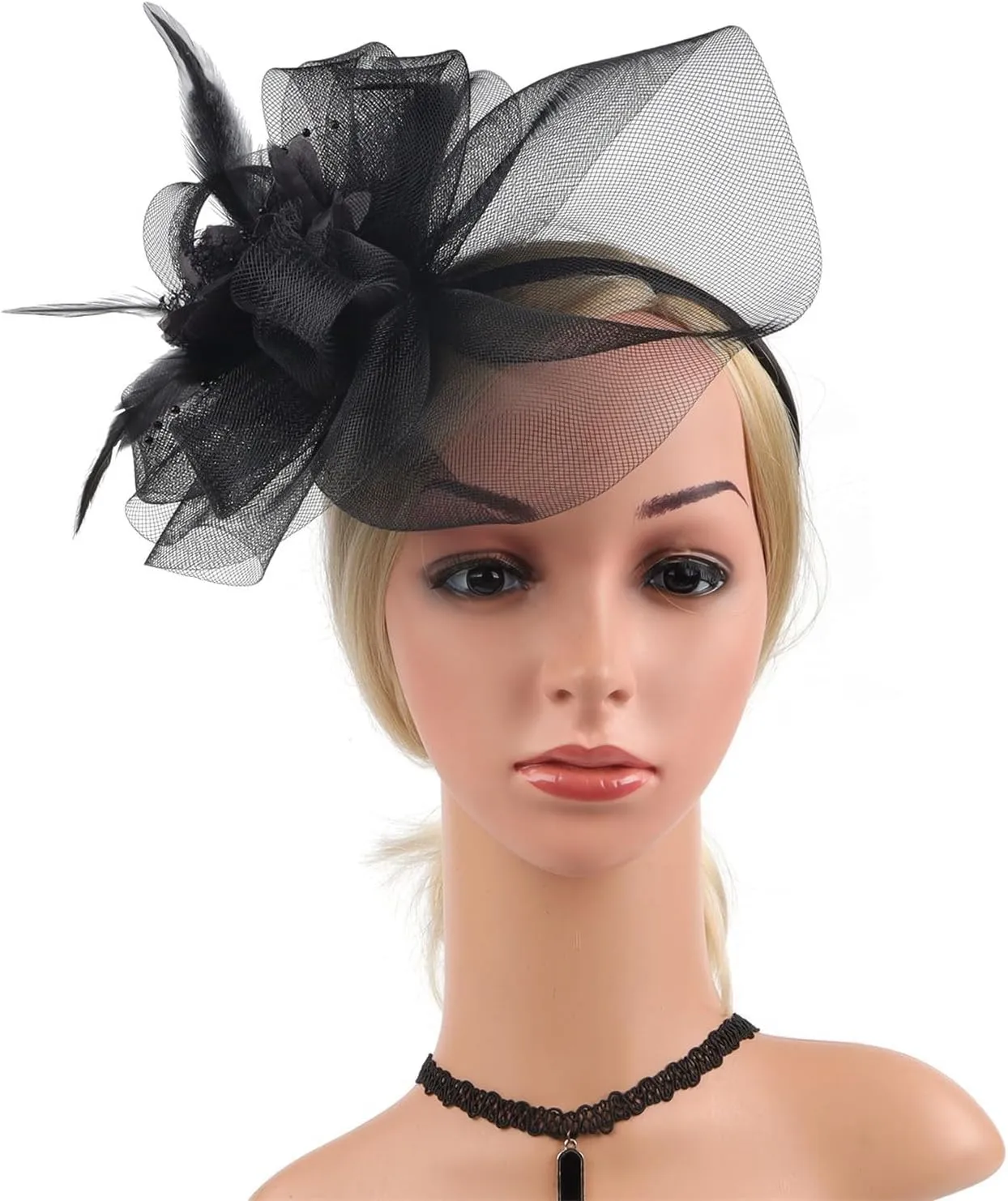 Women Kentucky Fascinators Hat Tea Party Headwear Ribbons Feathers on a Headband and a Clip Hair Clip Derby