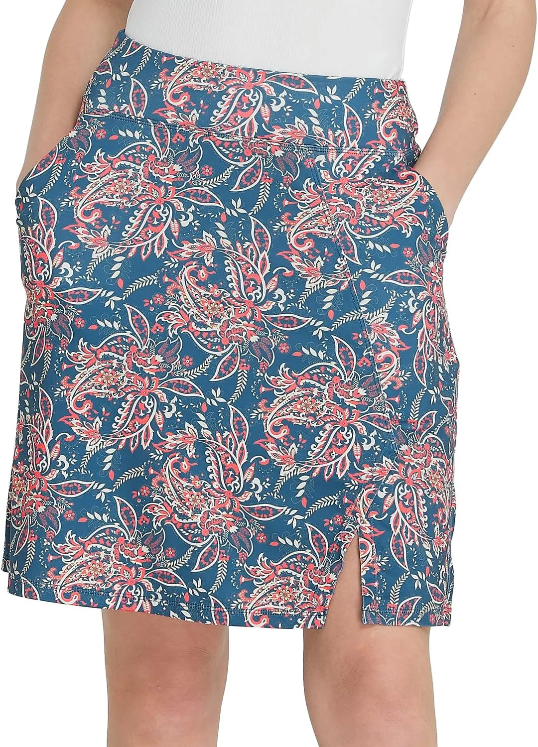 Women Knee Length Skirts Causal Skorts with Pockets Longer Length Golf Skirts Side Slit