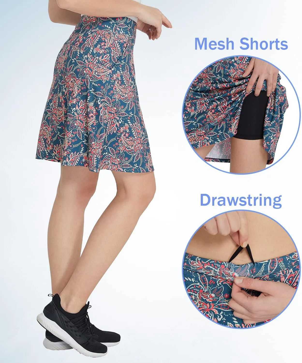 Women Knee Length Skirts Causal Skorts with Pockets Longer Length Golf Skirts Side Slit