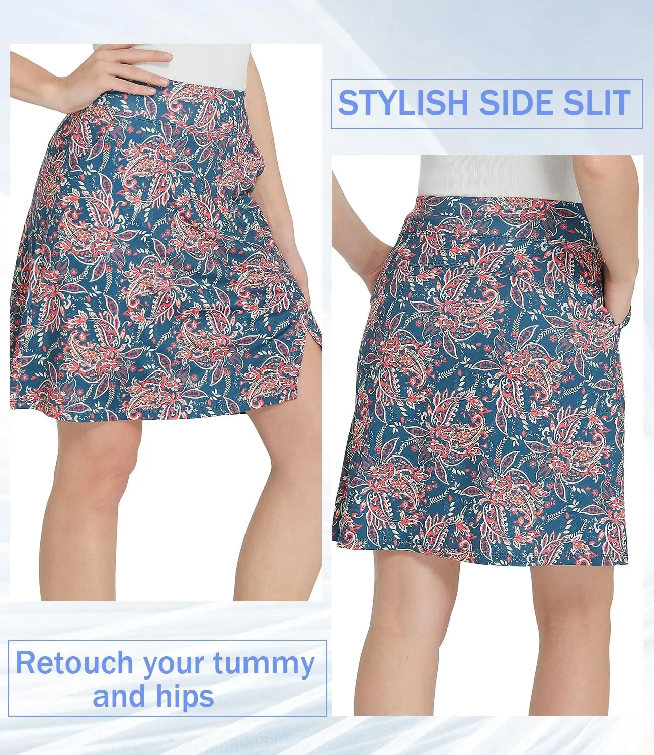 Women Knee Length Skirts Causal Skorts with Pockets Longer Length Golf Skirts Side Slit