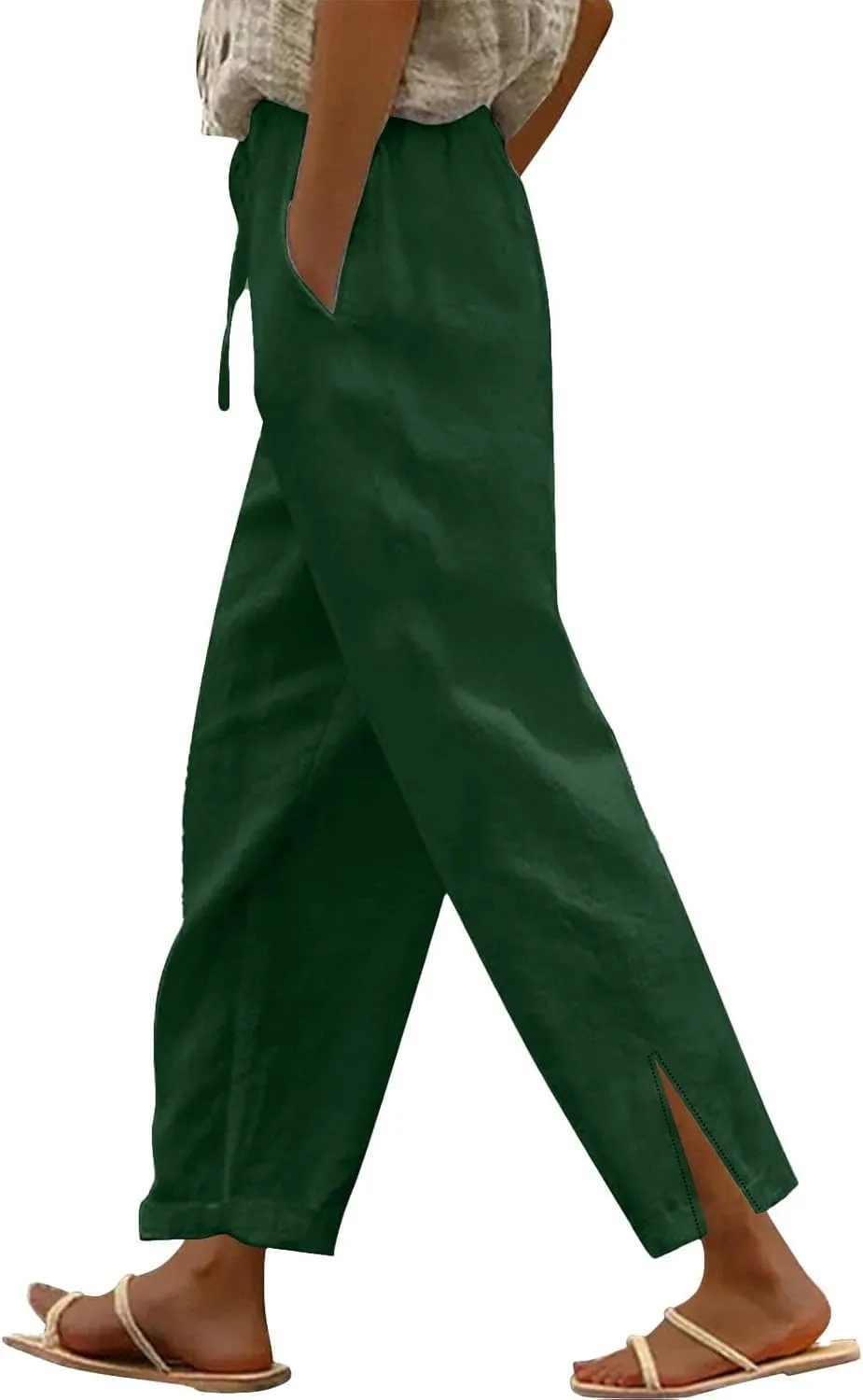 Women Linen Pants 2025 Wide Leg Casual Palazzo Pants Cotton Linen Lounge Beach Summer Pants with Pockets