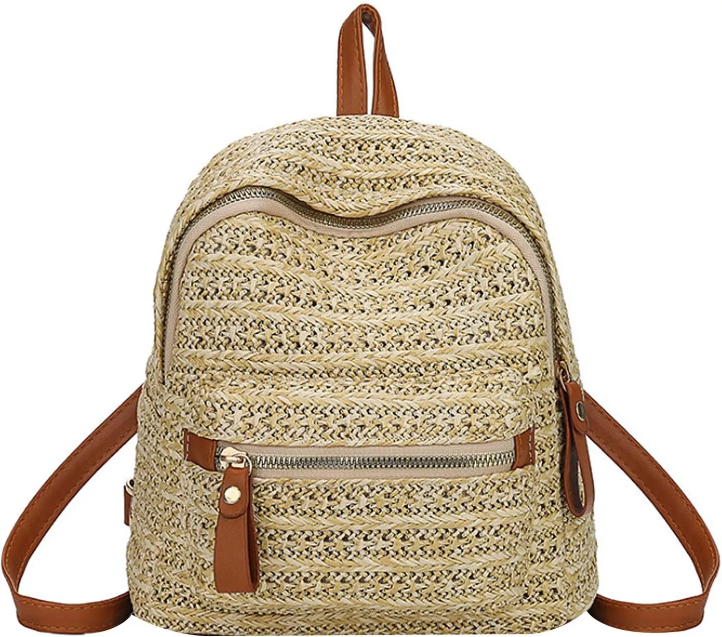 Women Mini Straw Woven Backpack Small Daypack Convertible Cross-body Shoulder Bag