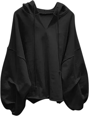 Women Oversized V Neck Hoodies Long Sleeve Comfy Sweatshirts Casual Fall Fashion Pullover Winter Clothes 2024
