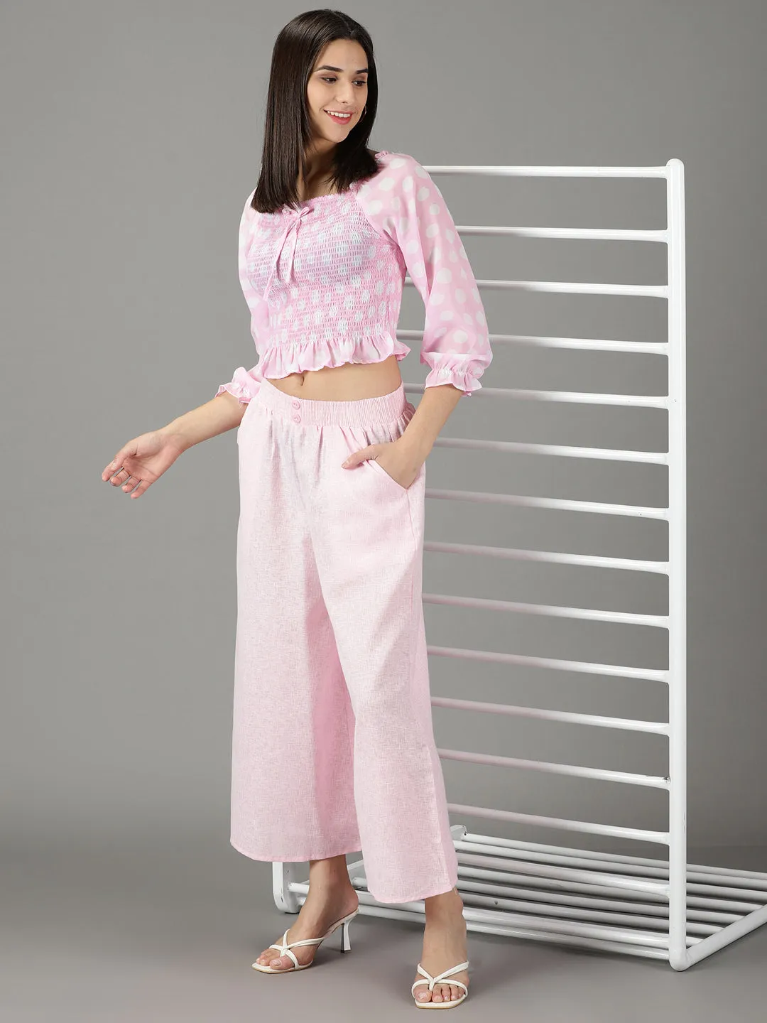 Women Pink Flared High-Rise Linen Culottes Trouser