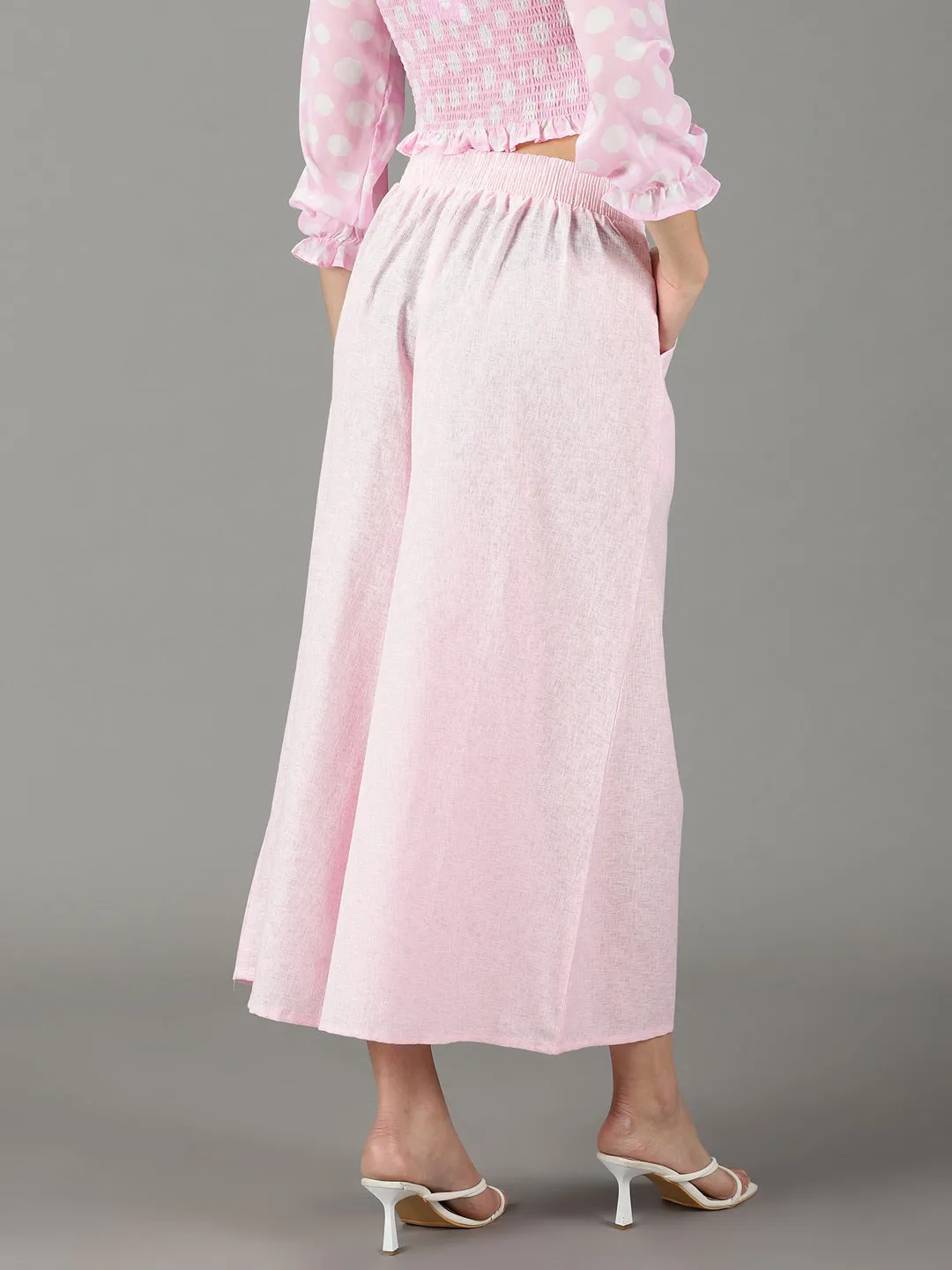Women Pink Flared High-Rise Linen Culottes Trouser