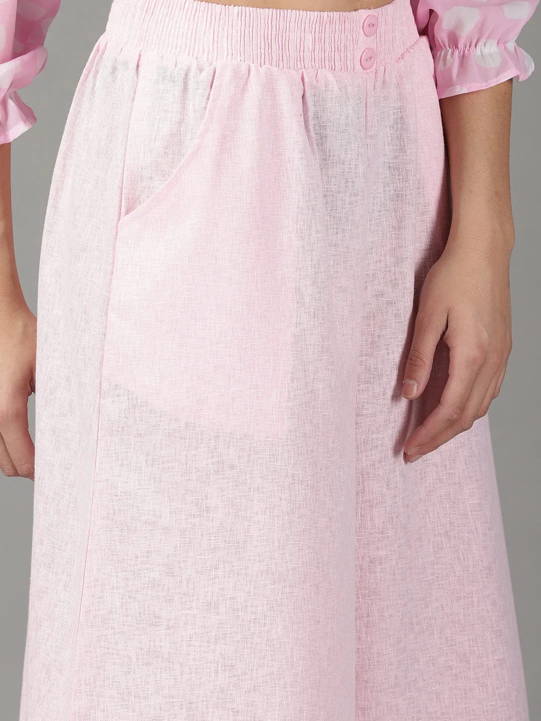 Women Pink Flared High-Rise Linen Culottes Trouser