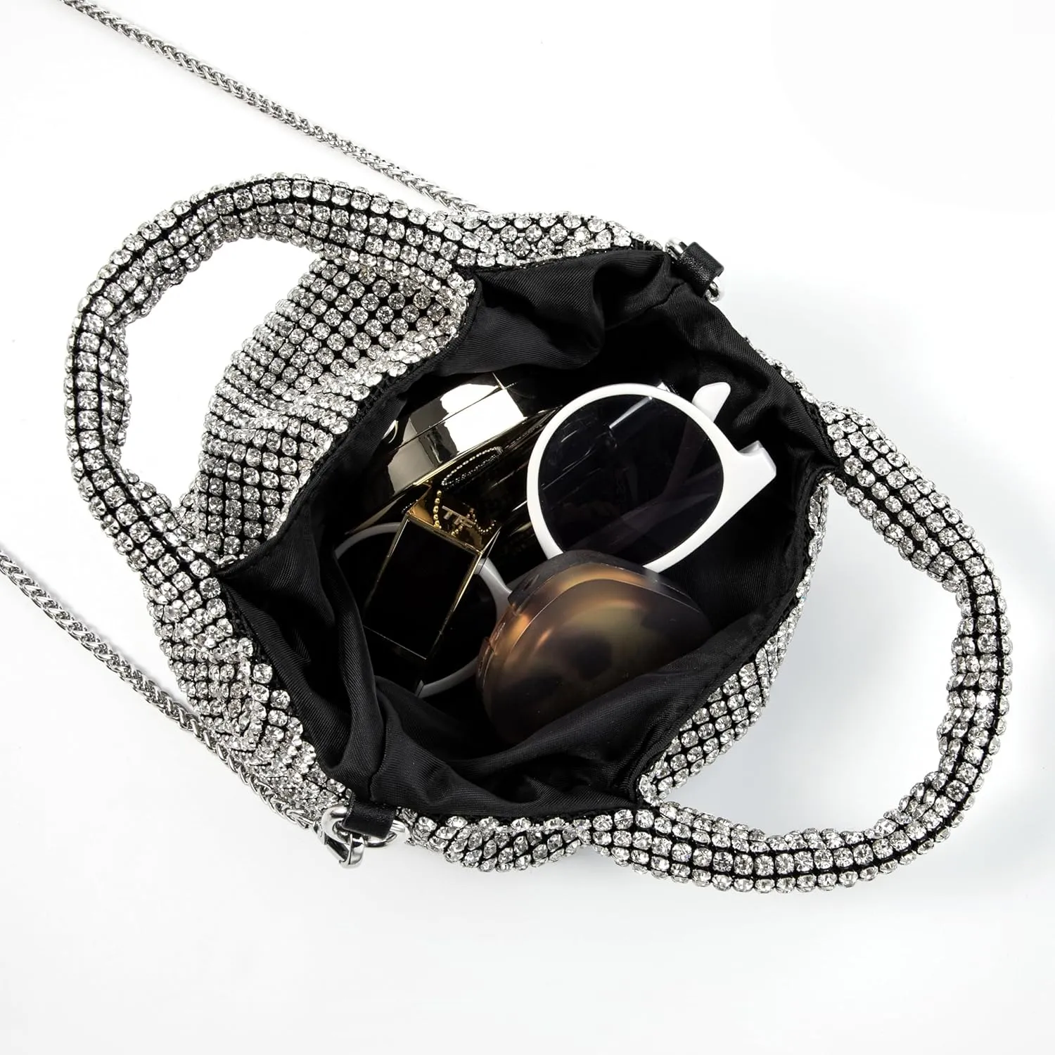 Women Rhinestone Gradient Tote Bag Sparkling Evening Handbag Crystal Clutch with Detachable Strap for Wedding Party