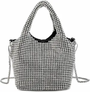 Women Rhinestone Gradient Tote Bag Sparkling Evening Handbag Crystal Clutch with Detachable Strap for Wedding Party