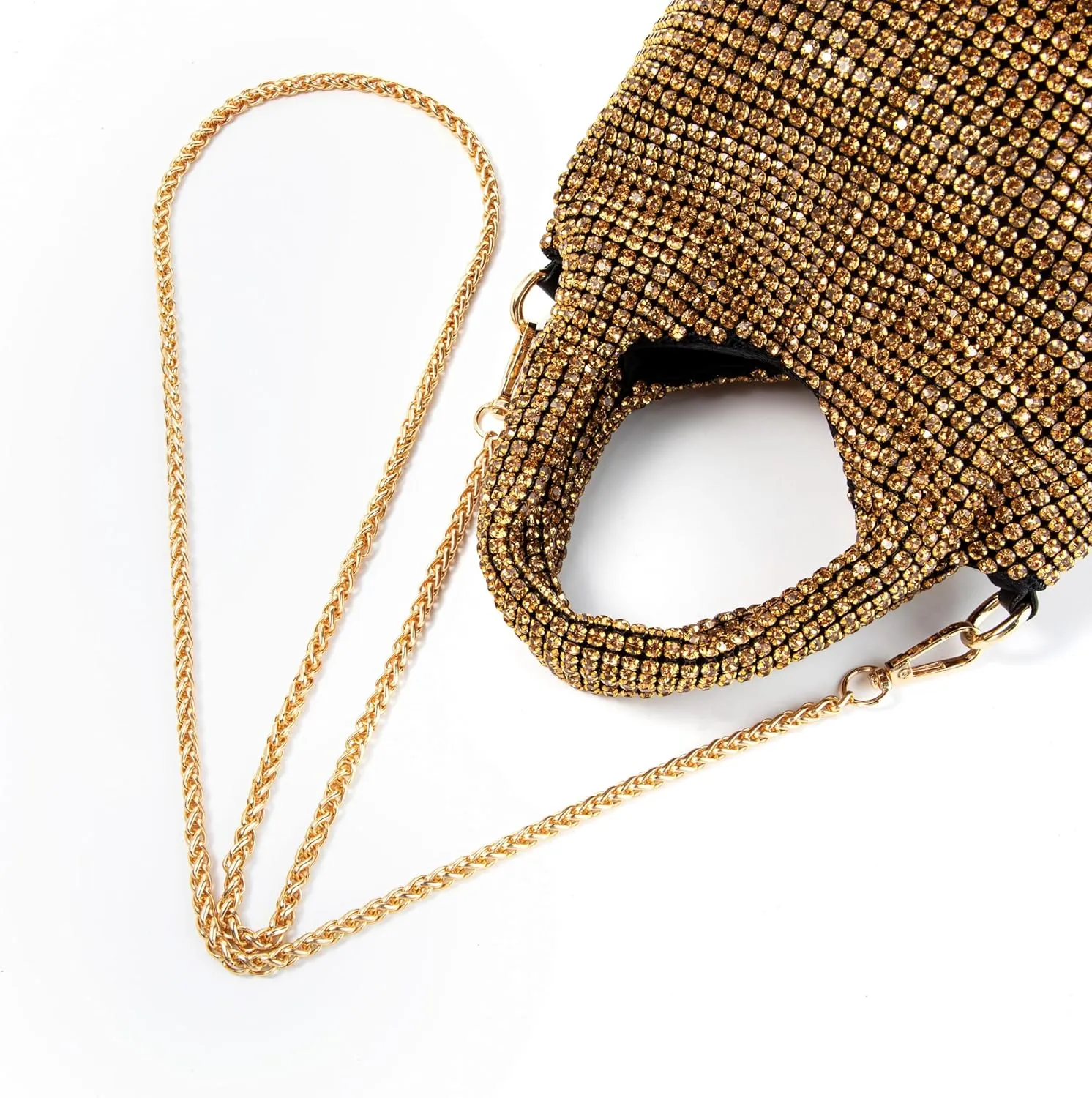 Women Rhinestone Gradient Tote Bag Sparkling Evening Handbag Crystal Clutch with Detachable Strap for Wedding Party