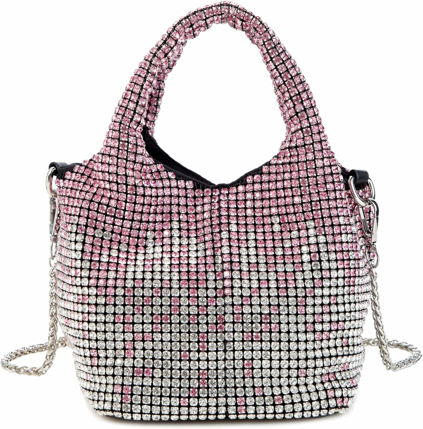 Women Rhinestone Gradient Tote Bag Sparkling Evening Handbag Crystal Clutch with Detachable Strap for Wedding Party