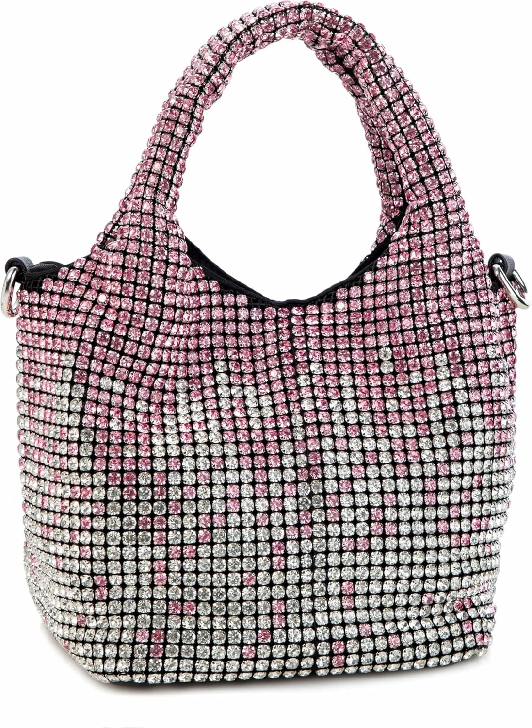 Women Rhinestone Gradient Tote Bag Sparkling Evening Handbag Crystal Clutch with Detachable Strap for Wedding Party