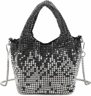 Women Rhinestone Gradient Tote Bag Sparkling Evening Handbag Crystal Clutch with Detachable Strap for Wedding Party