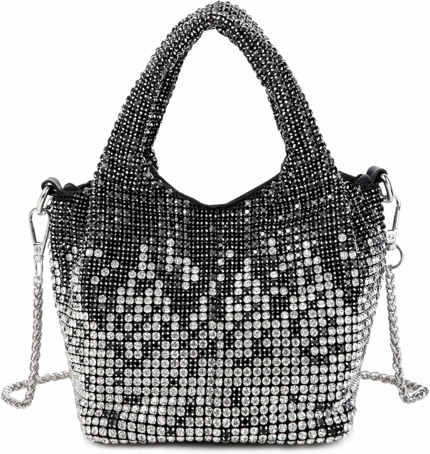 Women Rhinestone Gradient Tote Bag Sparkling Evening Handbag Crystal Clutch with Detachable Strap for Wedding Party