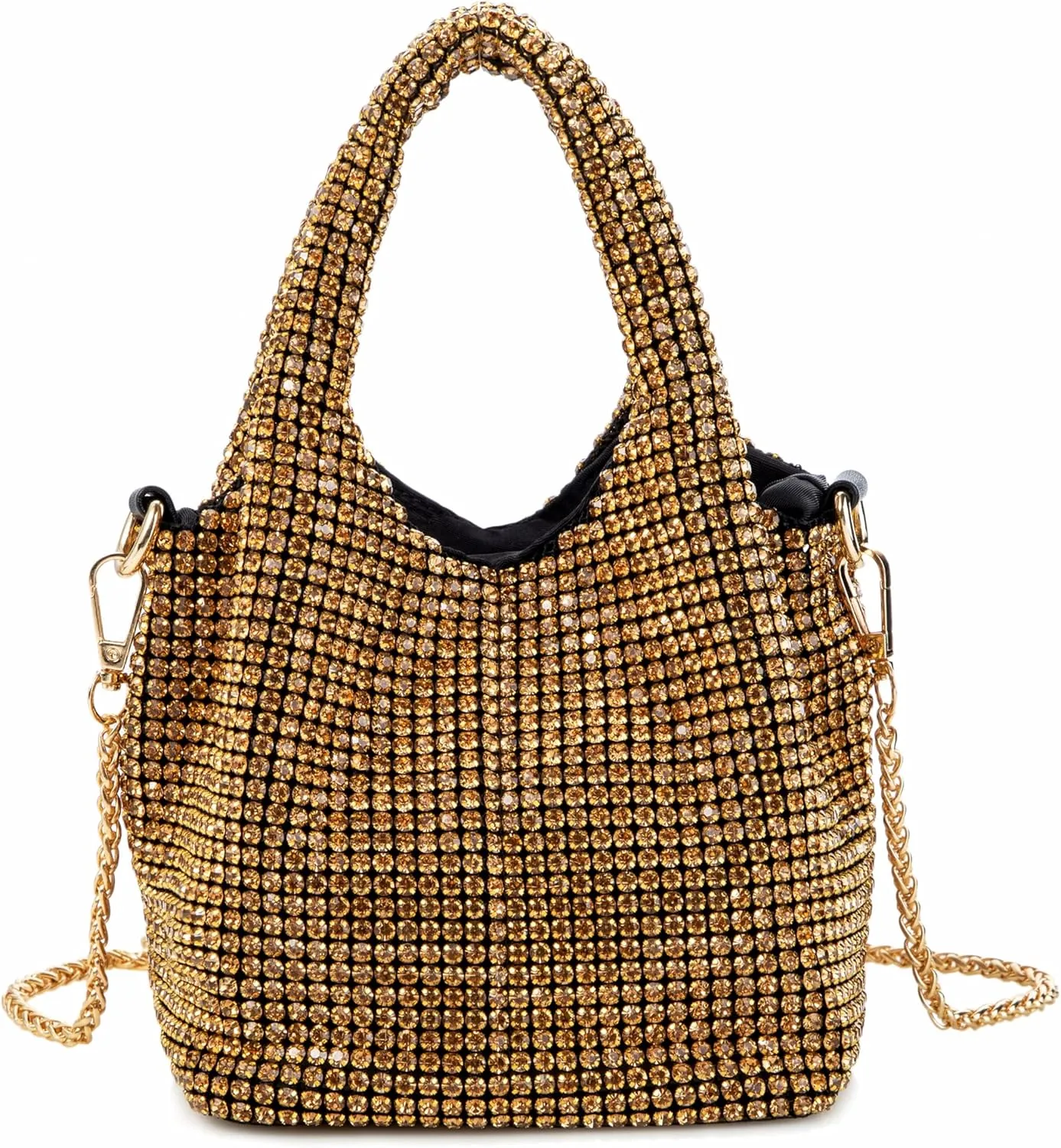 Women Rhinestone Gradient Tote Bag Sparkling Evening Handbag Crystal Clutch with Detachable Strap for Wedding Party