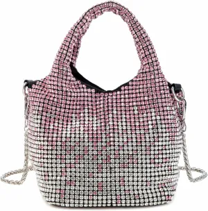 Women Rhinestone Gradient Tote Bag Sparkling Evening Handbag Crystal Clutch with Detachable Strap for Wedding Party