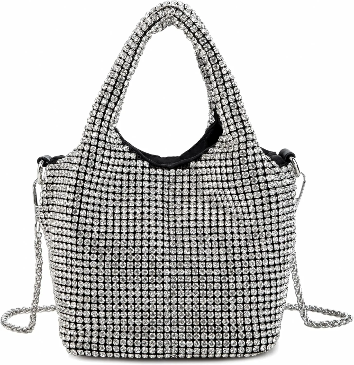 Women Rhinestone Gradient Tote Bag Sparkling Evening Handbag Crystal Clutch with Detachable Strap for Wedding Party