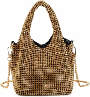 Women Rhinestone Gradient Tote Bag Sparkling Evening Handbag Crystal Clutch with Detachable Strap for Wedding Party