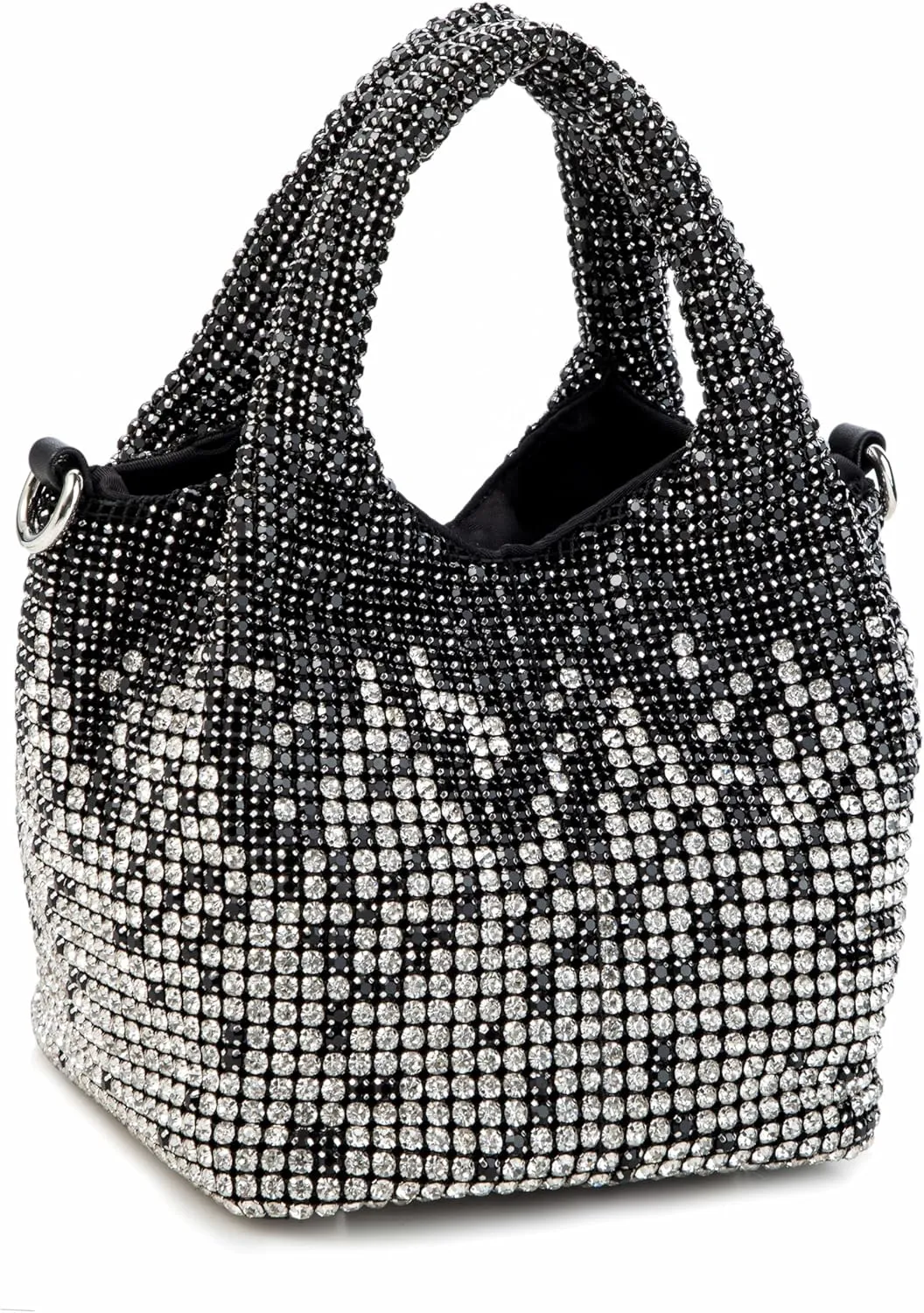 Women Rhinestone Gradient Tote Bag Sparkling Evening Handbag Crystal Clutch with Detachable Strap for Wedding Party