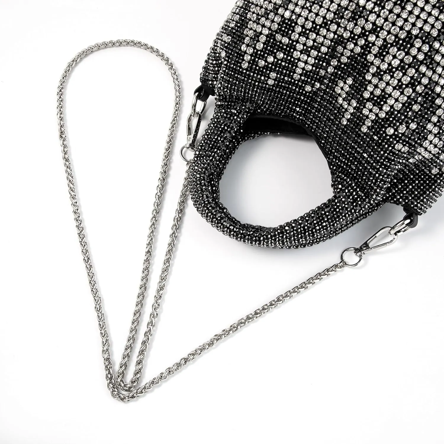 Women Rhinestone Gradient Tote Bag Sparkling Evening Handbag Crystal Clutch with Detachable Strap for Wedding Party