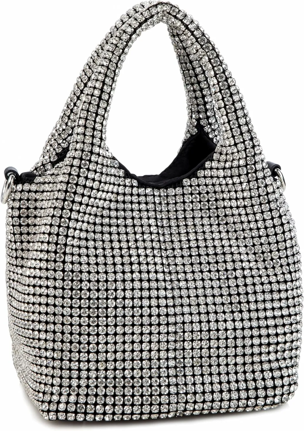 Women Rhinestone Gradient Tote Bag Sparkling Evening Handbag Crystal Clutch with Detachable Strap for Wedding Party