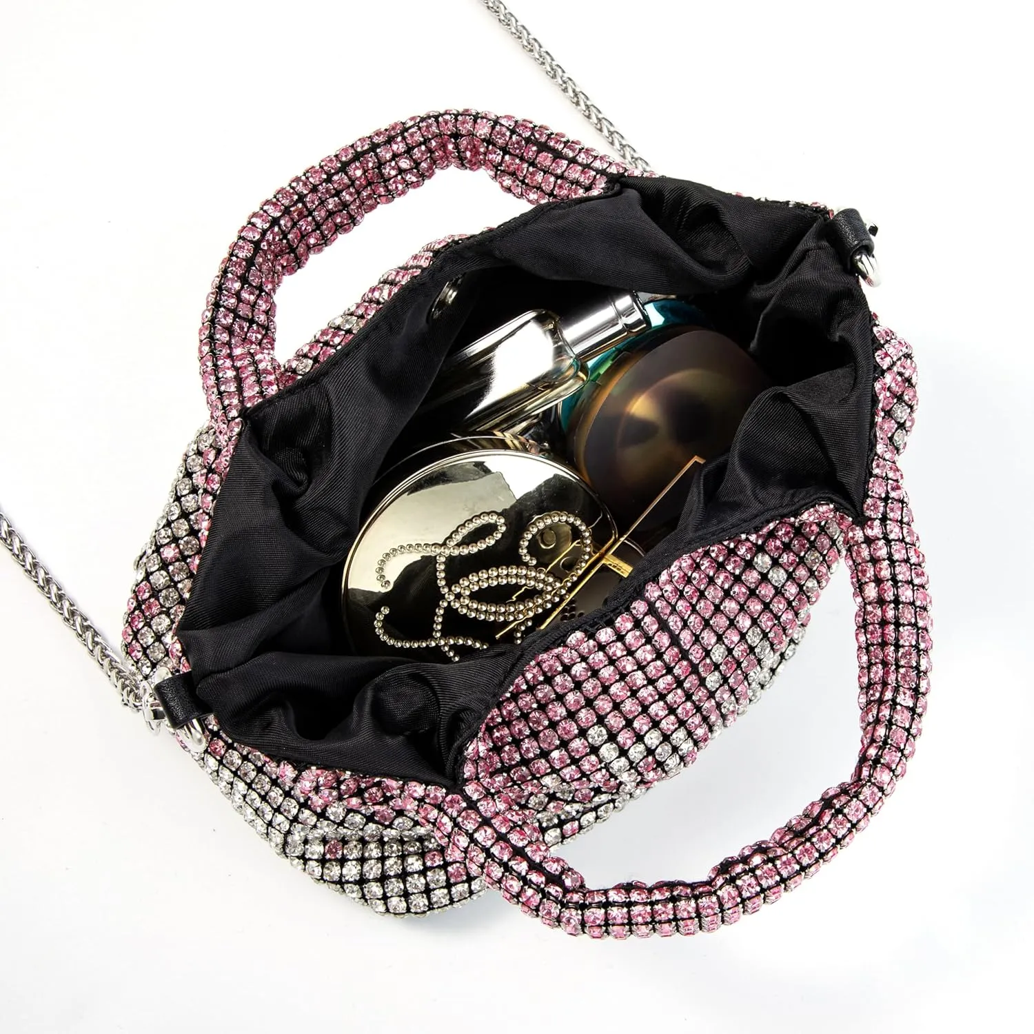 Women Rhinestone Gradient Tote Bag Sparkling Evening Handbag Crystal Clutch with Detachable Strap for Wedding Party