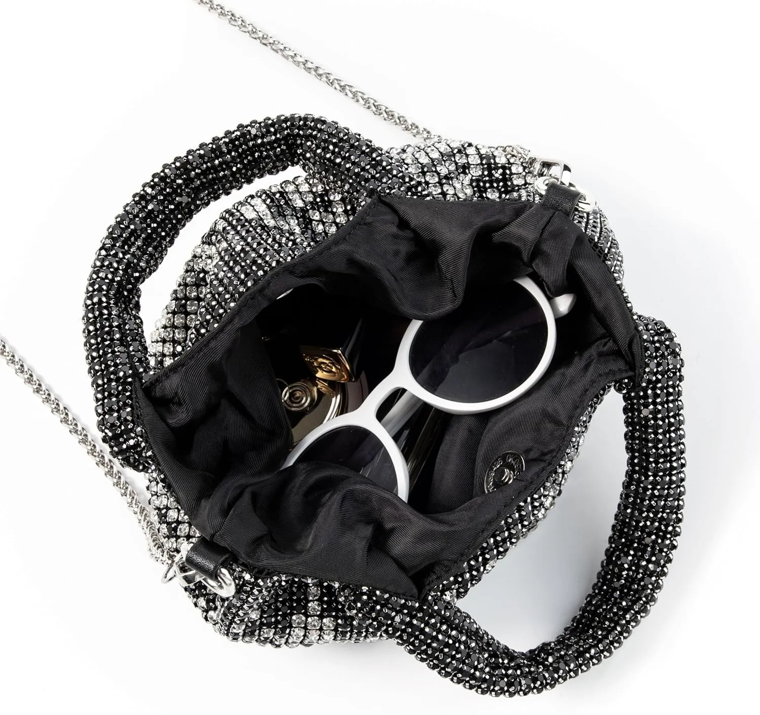 Women Rhinestone Gradient Tote Bag Sparkling Evening Handbag Crystal Clutch with Detachable Strap for Wedding Party