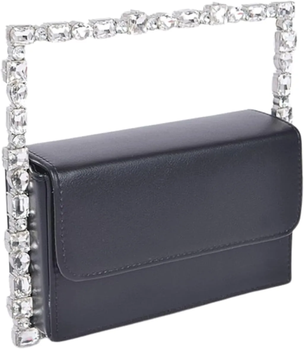 Women Rhinestone Top Handle Clutch Sparkly Bling Square Mini Handbag Elegant Party Evening Wedding Flap Bag