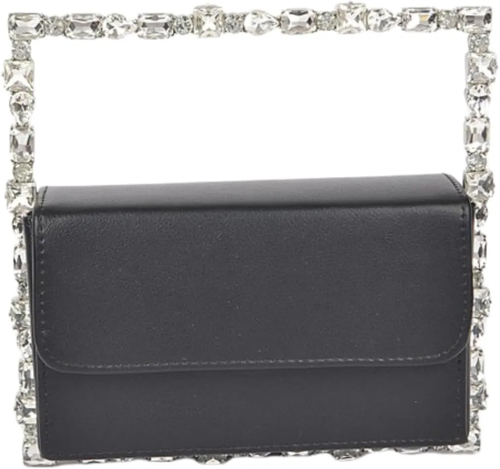 Women Rhinestone Top Handle Clutch Sparkly Bling Square Mini Handbag Elegant Party Evening Wedding Flap Bag