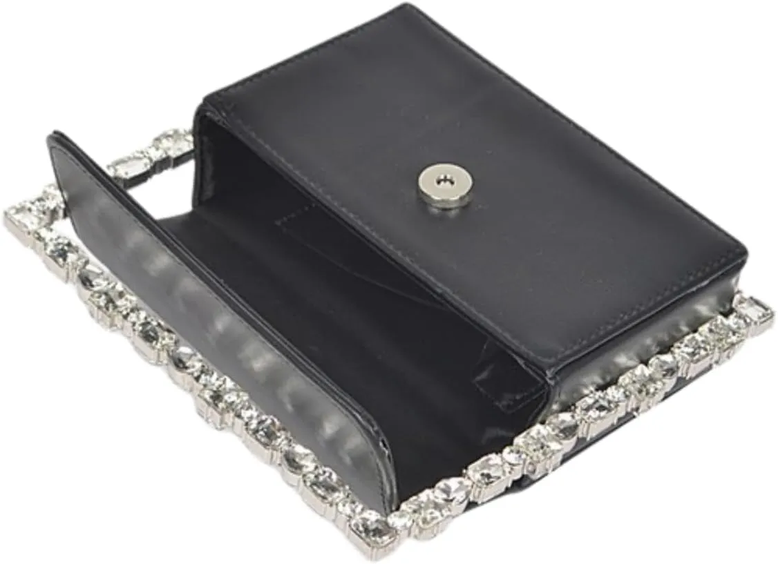 Women Rhinestone Top Handle Clutch Sparkly Bling Square Mini Handbag Elegant Party Evening Wedding Flap Bag