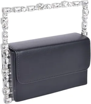 Women Rhinestone Top Handle Clutch Sparkly Bling Square Mini Handbag Elegant Party Evening Wedding Flap Bag