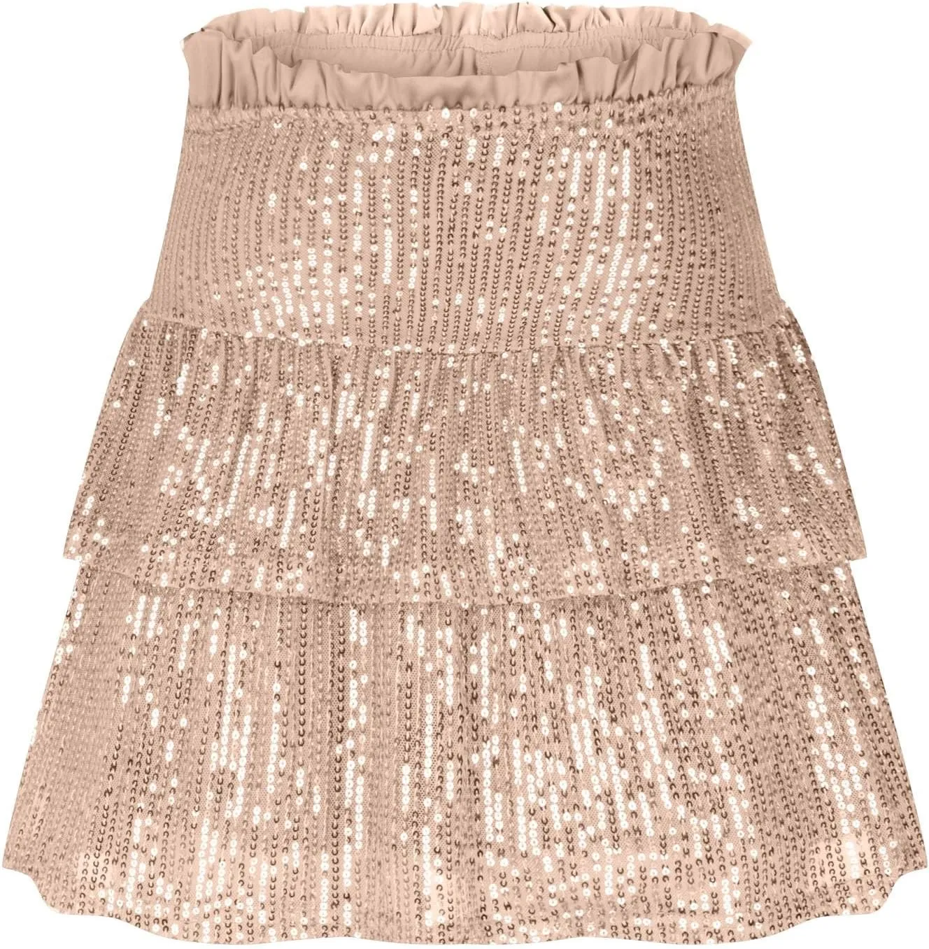 Women Sequin Skirt Sparkly Cute High Waist Ruffle Flowy Skirts Shiny Glitter Mini Short Skirts Night Out Club Party