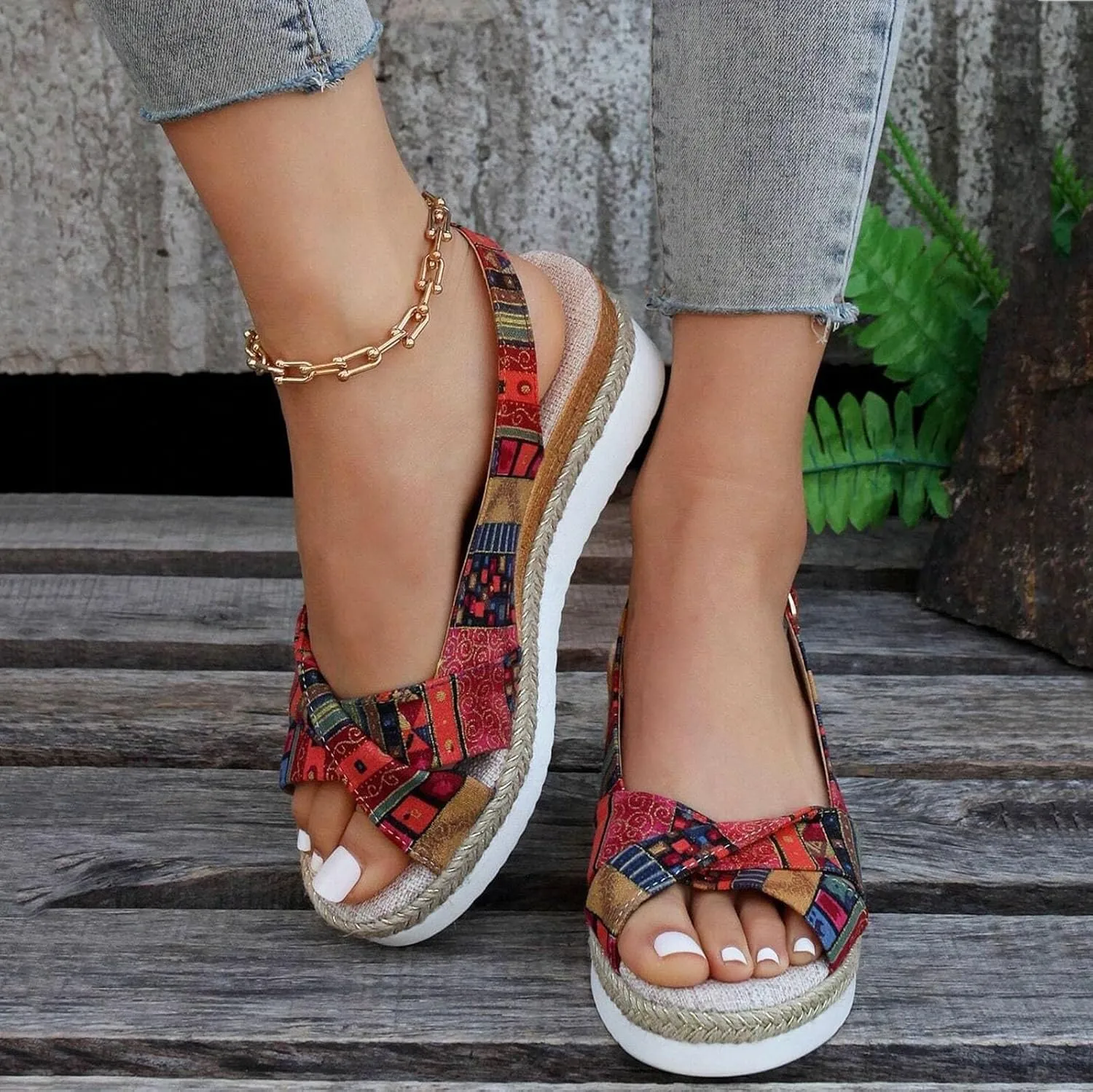 Women Shoes Fashion Wedge Sandals Open Toe Bohemian Beach Shoes Summer Sandals for Women