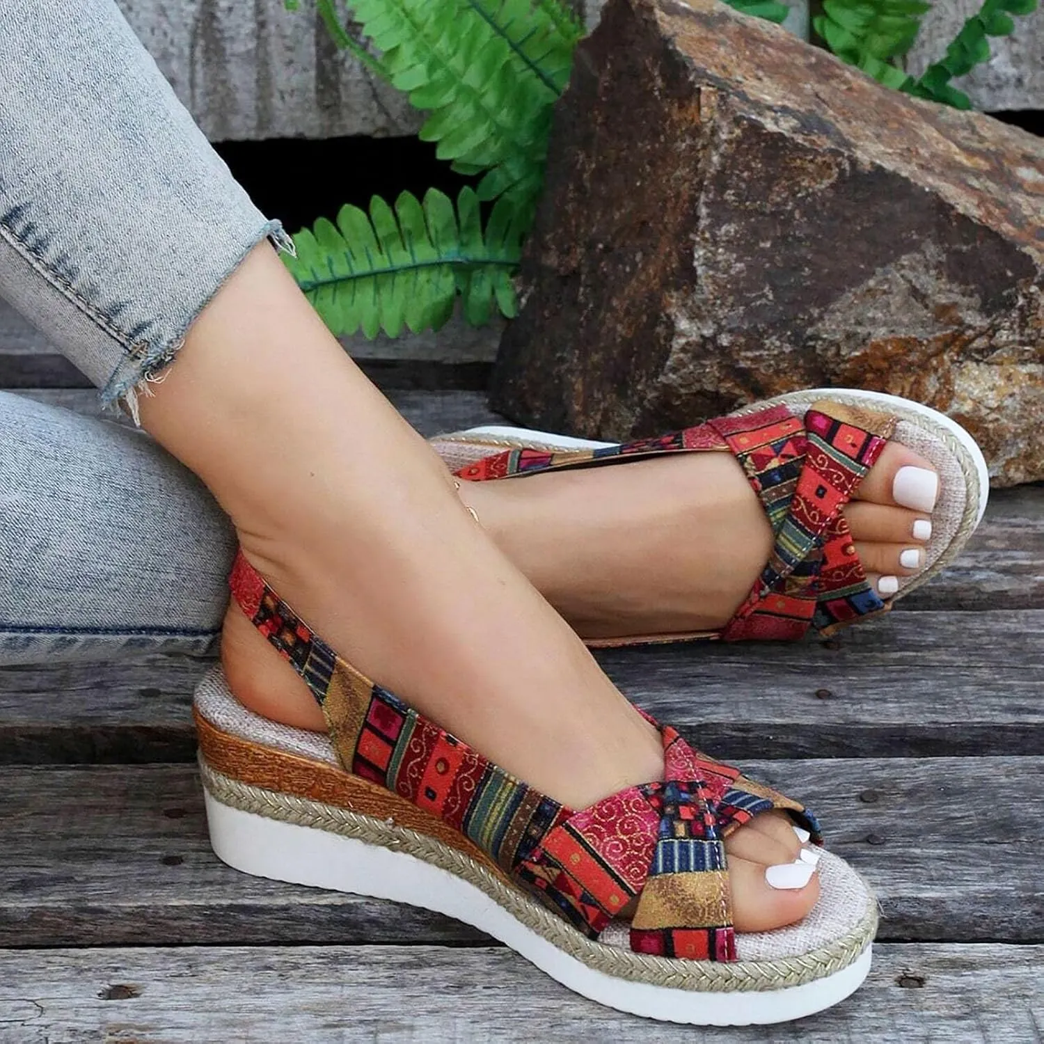 Women Shoes Fashion Wedge Sandals Open Toe Bohemian Beach Shoes Summer Sandals for Women