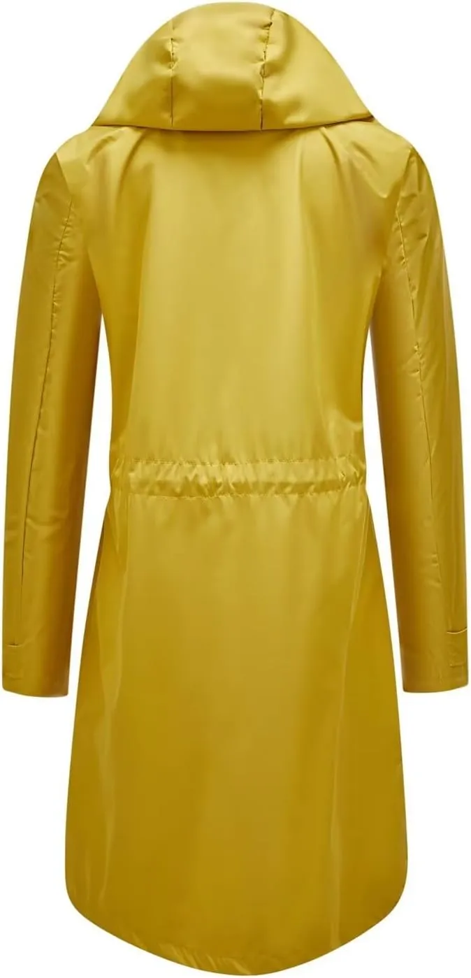 Women Waterproof Lightweight Long Rain Jacket Outdoor Casual Hooded Long Trench Coat