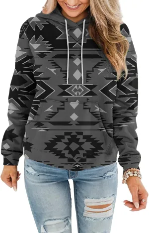 Women Western Ethic Hoodie Aztec Style Print Graphic Sweatshirts Pullover Hooded Pullover Tops Shirts Vintage Clothing