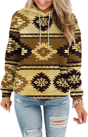 Women Western Ethic Hoodie Aztec Style Print Graphic Sweatshirts Pullover Hooded Pullover Tops Shirts Vintage Clothing